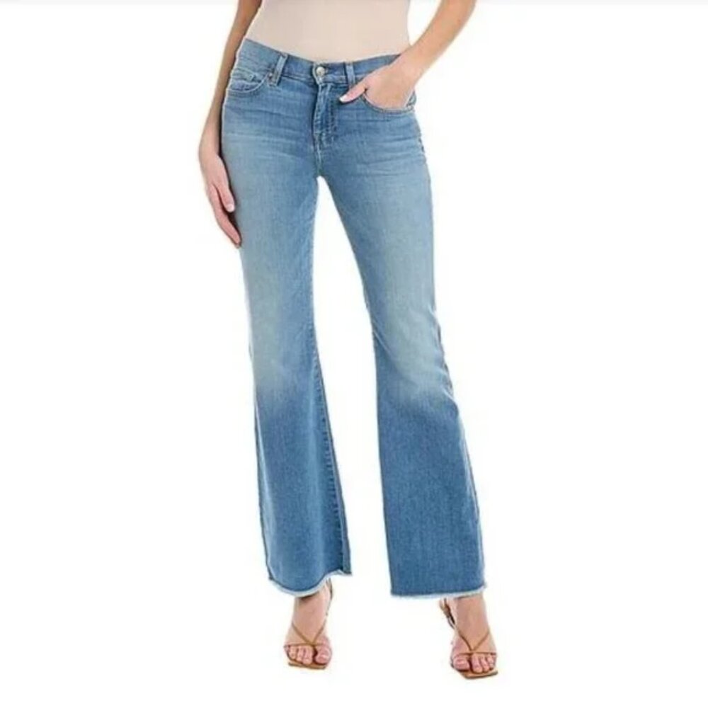 7 For All Mankind Tailorless Dojo Ibiza Fray Stretch Raw Hem Light Wash Blue 28